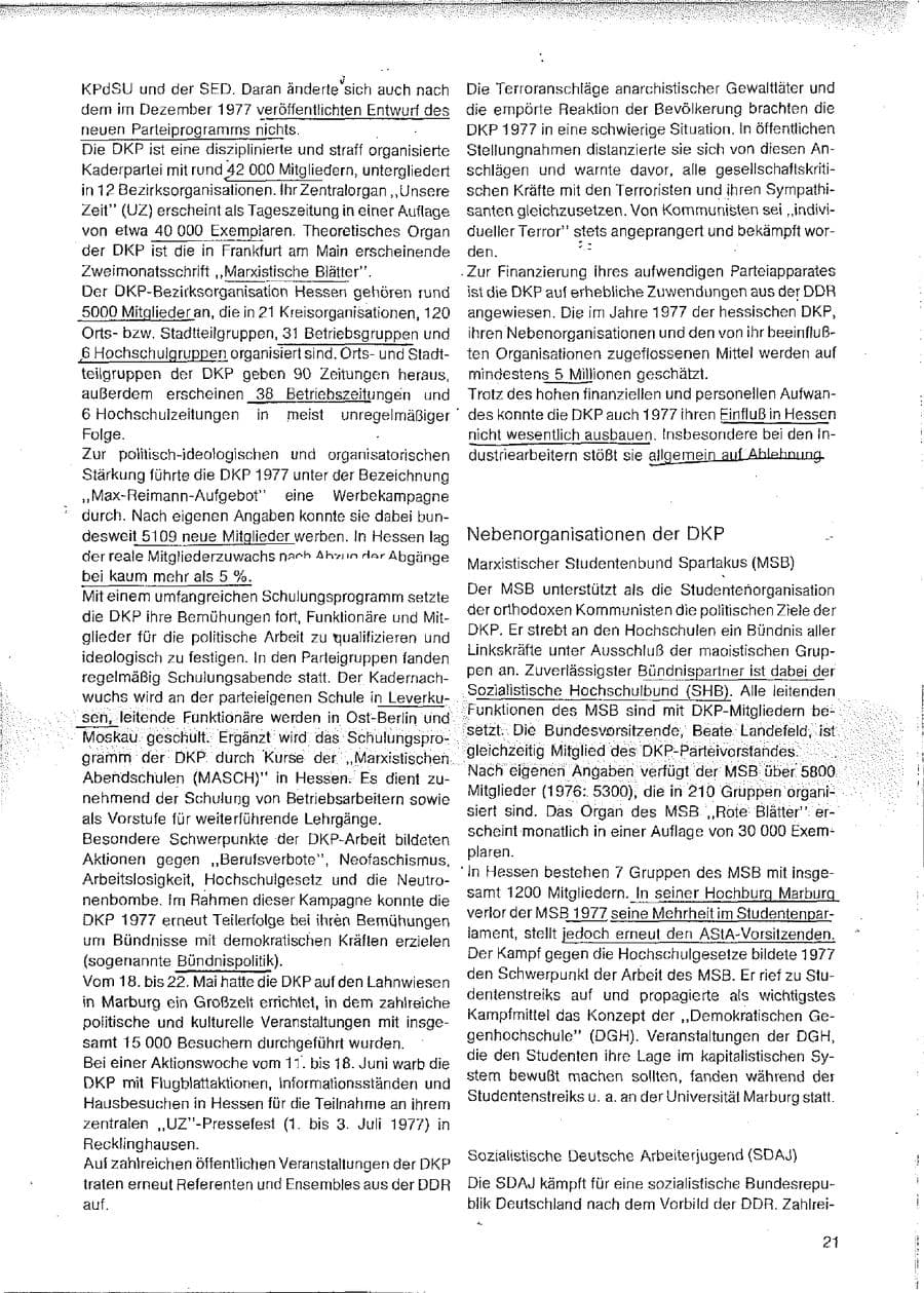 Seite 21 des Verfassungsschutzbericht 1977 Hessen