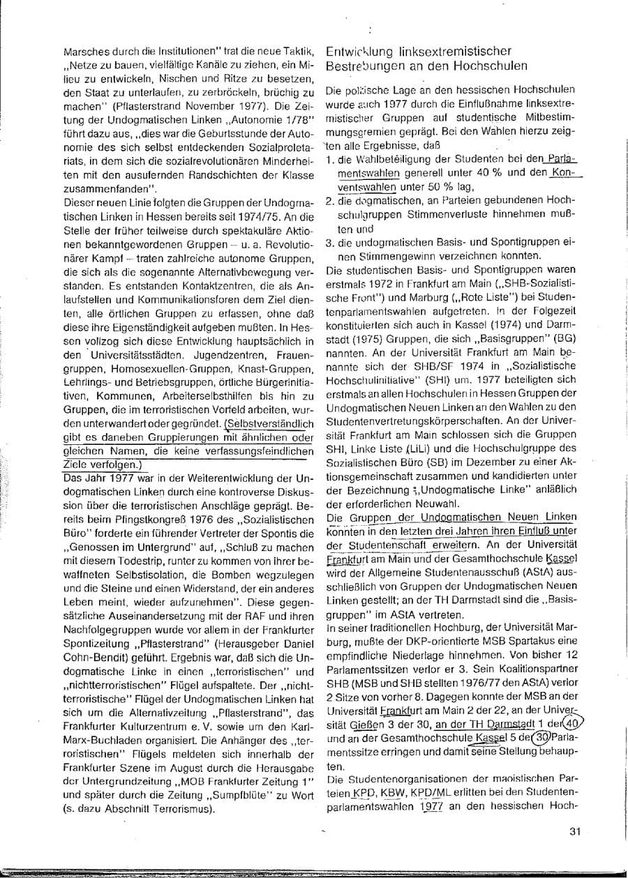 Seite 31 des Verfassungsschutzbericht 1977 Hessen