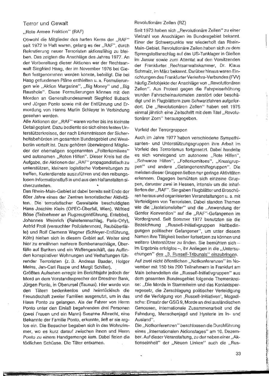 Seite 33 des Verfassungsschutzbericht 1977 Hessen