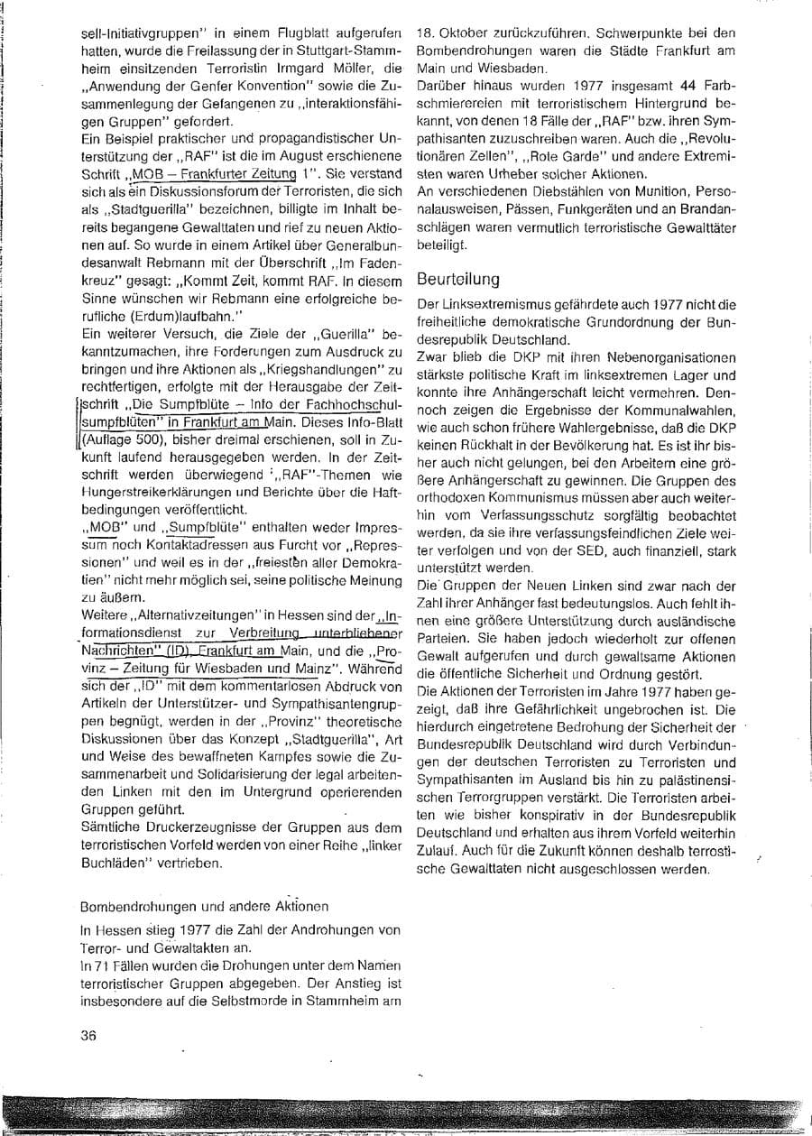 Seite 36 des Verfassungsschutzbericht 1977 Hessen