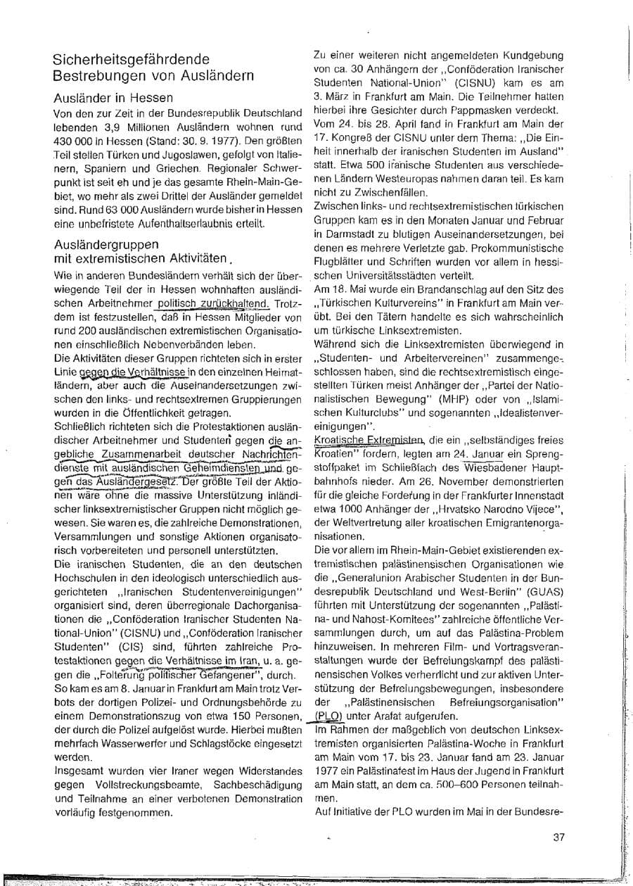 Seite 37 des Verfassungsschutzbericht 1977 Hessen