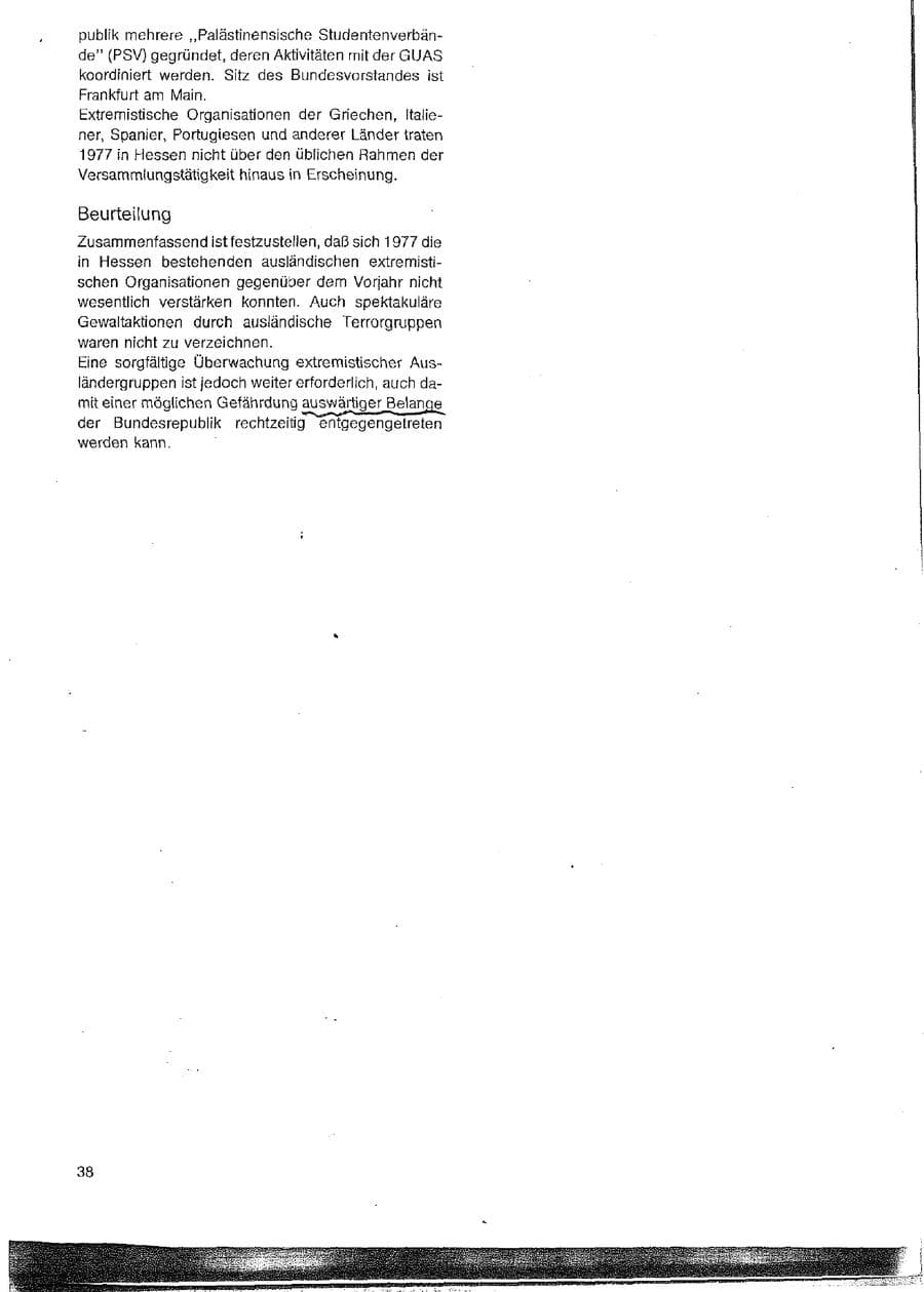 Seite 38 des Verfassungsschutzbericht 1977 Hessen
