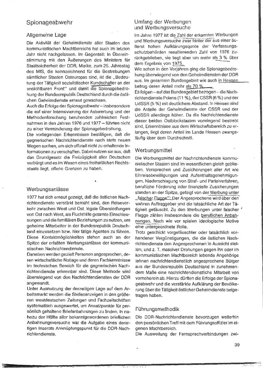 Seite 39 des Verfassungsschutzbericht 1977 Hessen