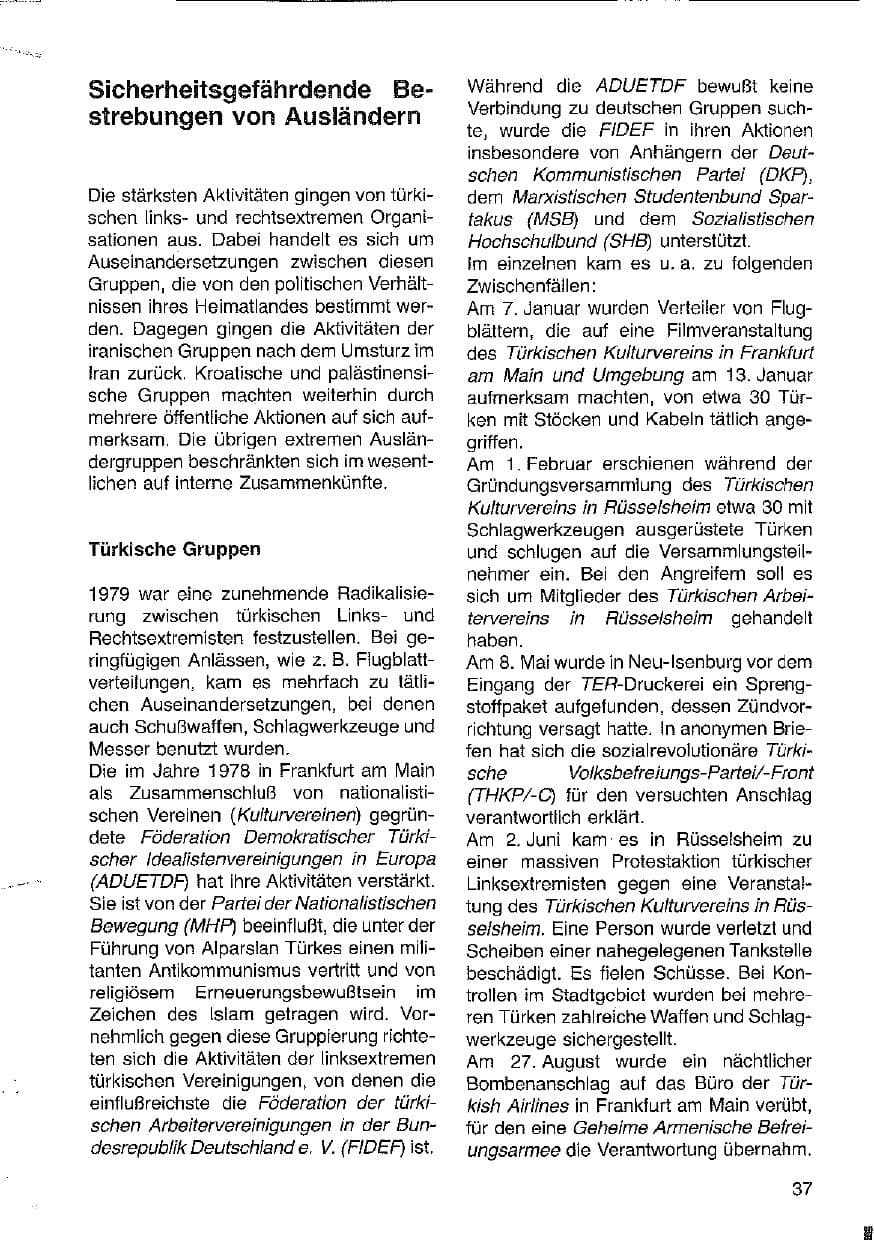 Seite 38 des Verfassungsschutzbericht 1979 Hessen