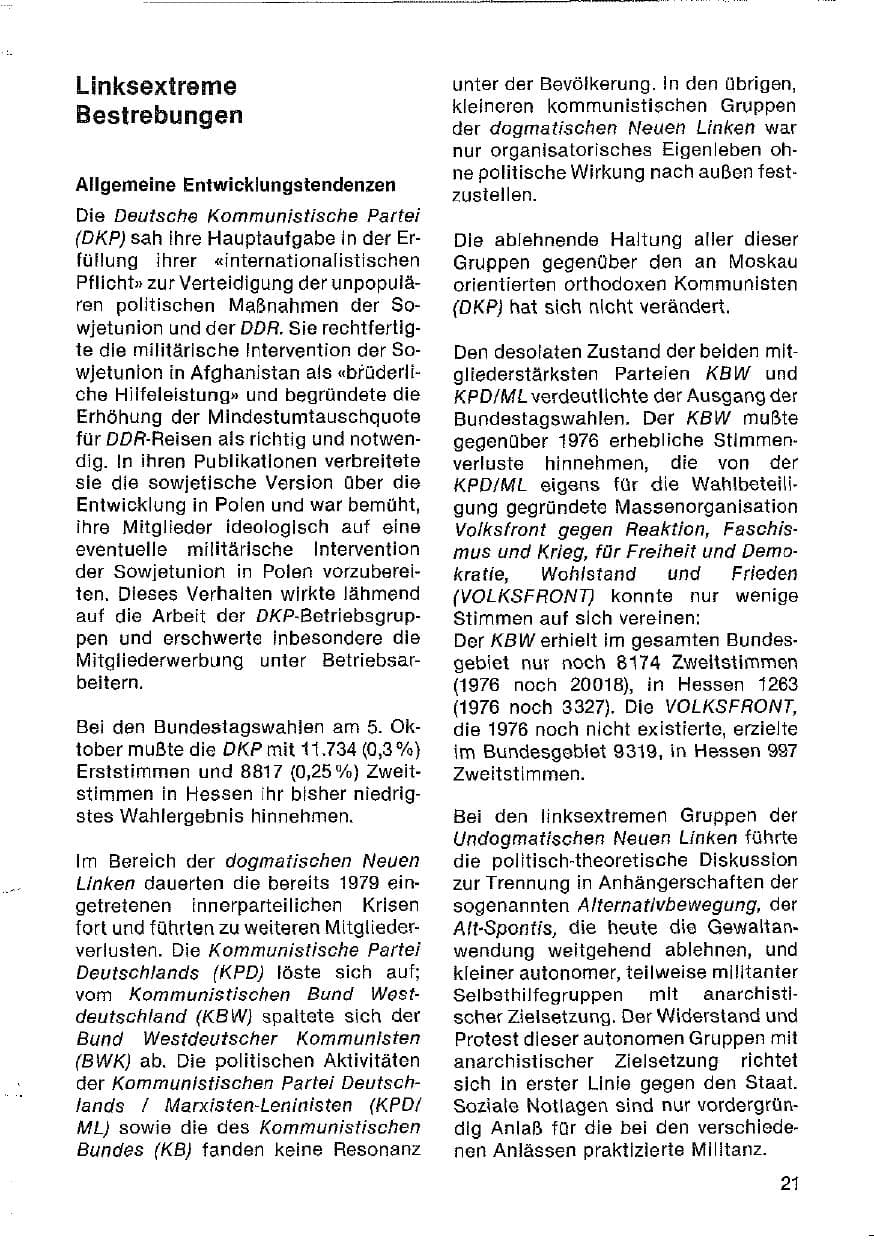 Seite 22 des Verfassungsschutzbericht 1980 Hessen