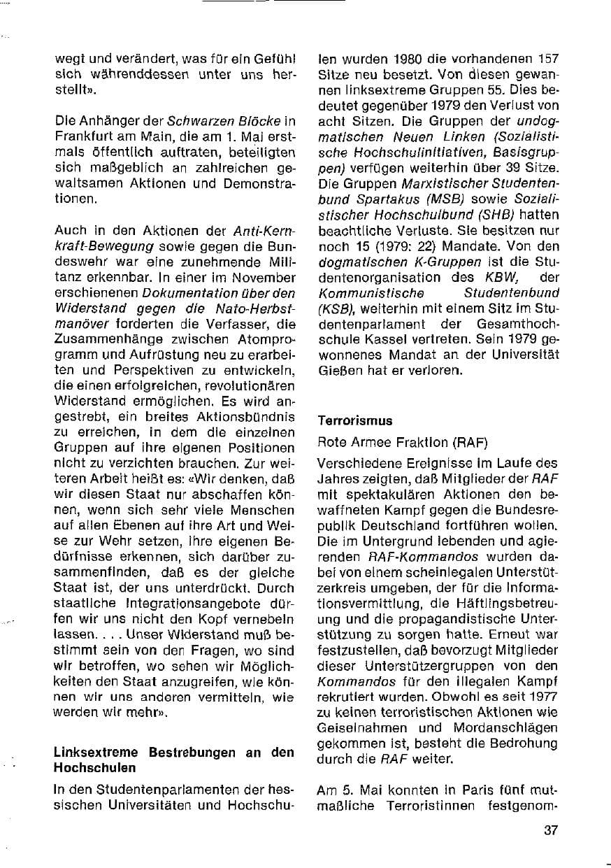 Seite 38 des Verfassungsschutzbericht 1980 Hessen