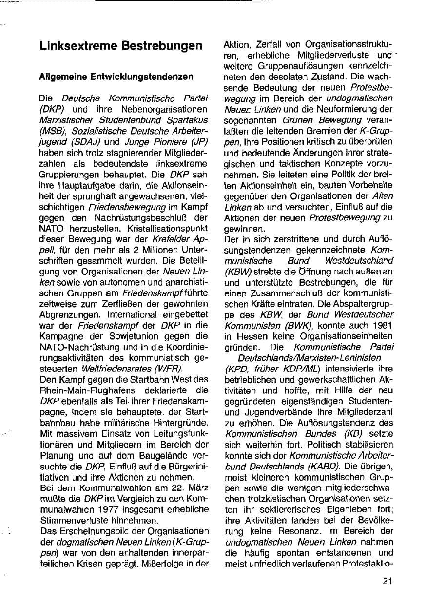 Seite 22 des Verfassungsschutzbericht 1981 Hessen