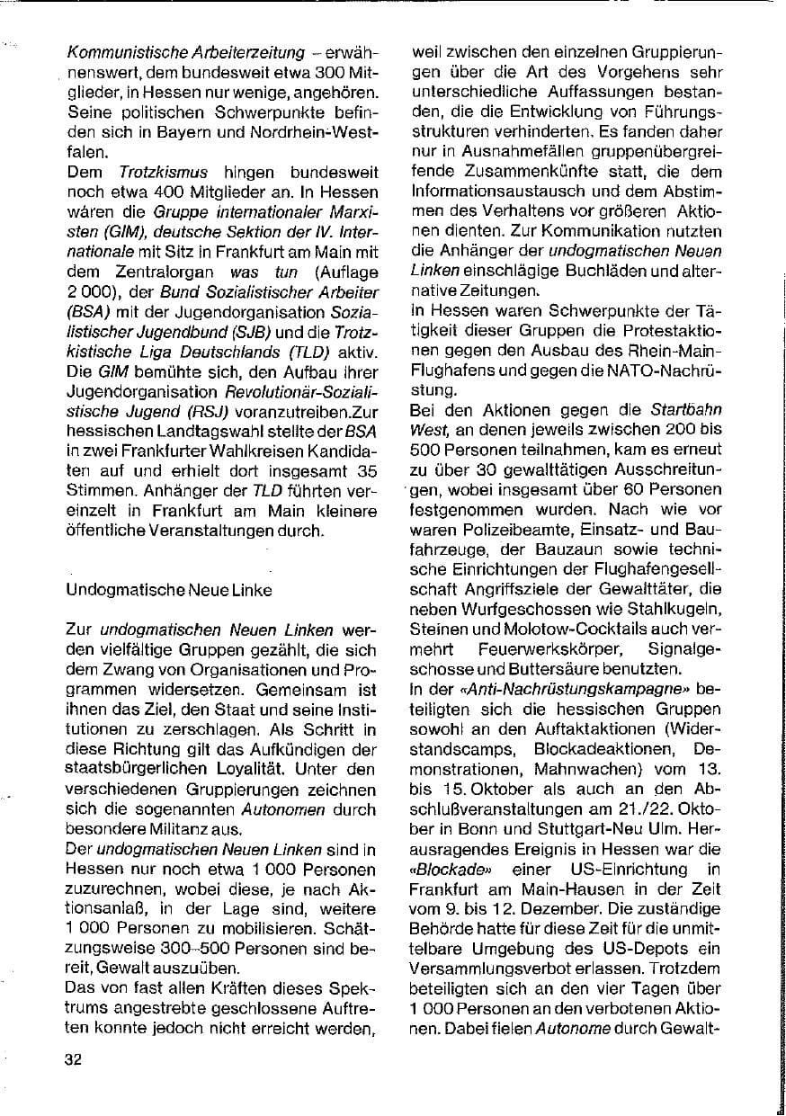 Seite 32 des Verfassungsschutzbericht 1983 Hessen