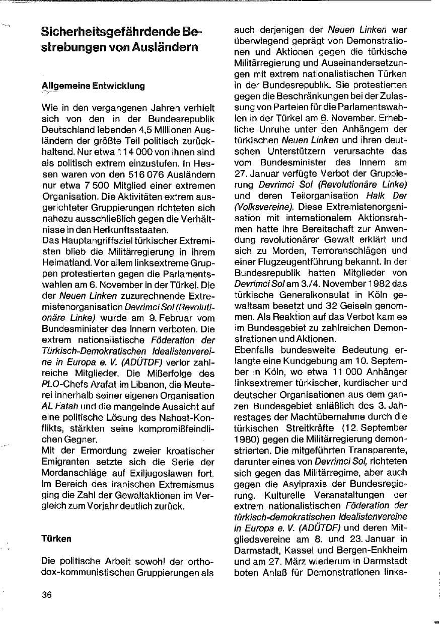 Seite 36 des Verfassungsschutzbericht 1983 Hessen