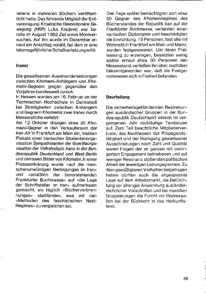 Seite 39 des Verfassungsschutzbericht 1983 Hessen