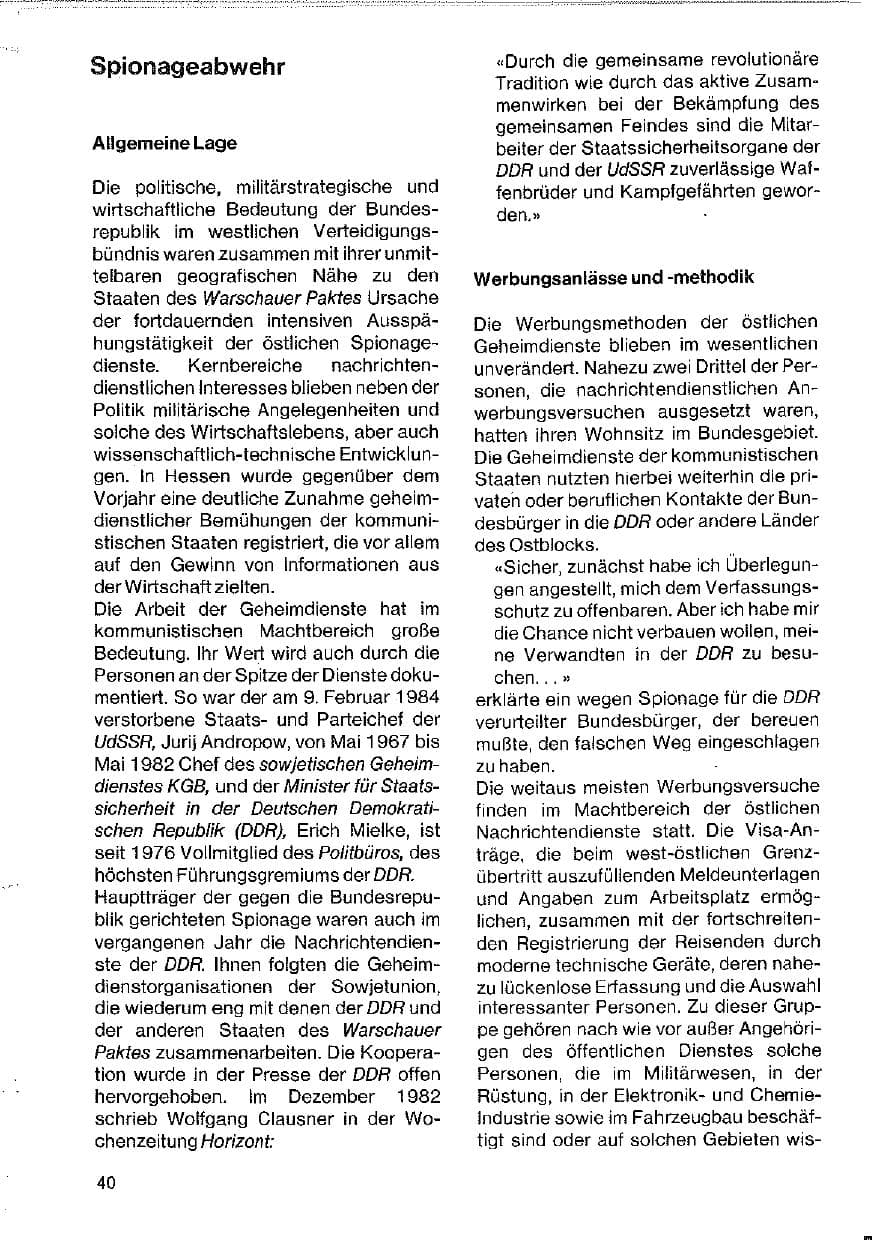 Seite 40 des Verfassungsschutzbericht 1983 Hessen