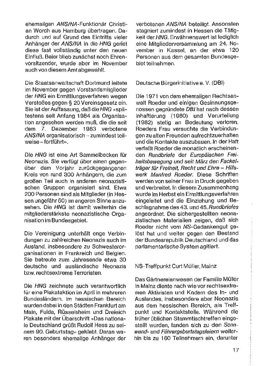 Seite 18 des Verfassungsschutzbericht 1984 Hessen