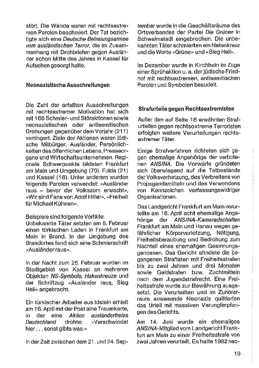 Seite 20 des Verfassungsschutzbericht 1984 Hessen