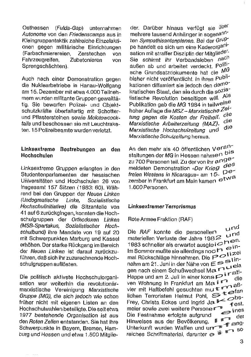 Seite 36 des Verfassungsschutzbericht 1984 Hessen