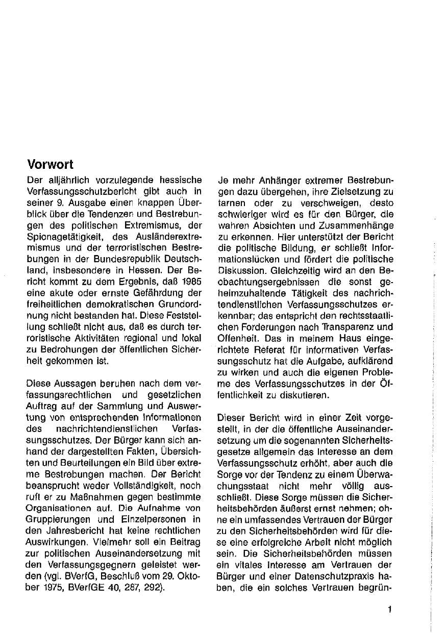 Seite 2 des Verfassungsschutzbericht 1985 Hessen