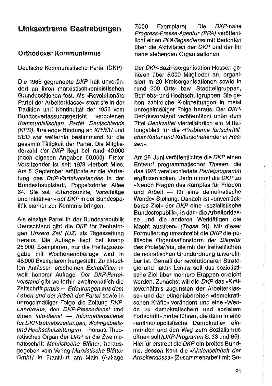 Seite 22 des Verfassungsschutzbericht 1985 Hessen