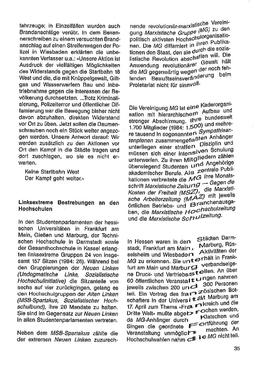 Seite 36 des Verfassungsschutzbericht 1985 Hessen