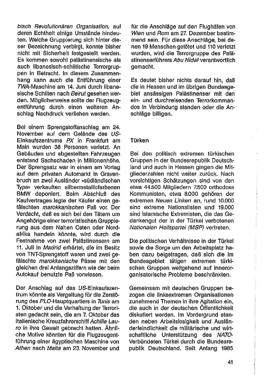 Seite 42 des Verfassungsschutzbericht 1985 Hessen
