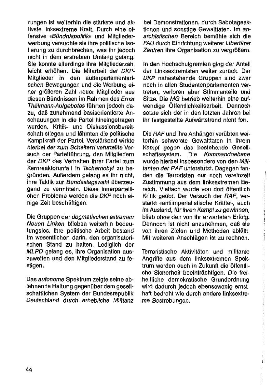 Seite 45 des Verfassungsschutzbericht 1986 Hessen