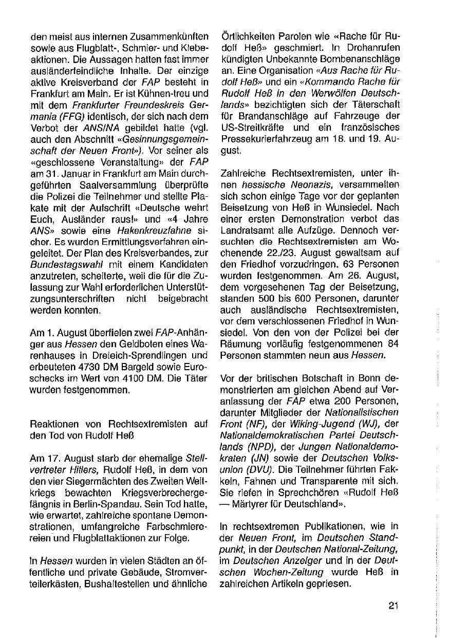 Seite 22 des Verfassungsschutzbericht 1987 Hessen