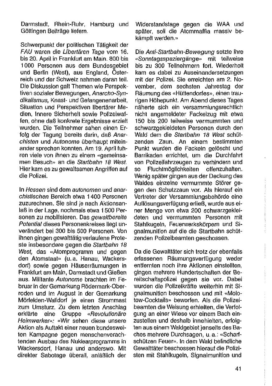 Seite 42 des Verfassungsschutzbericht 1987 Hessen
