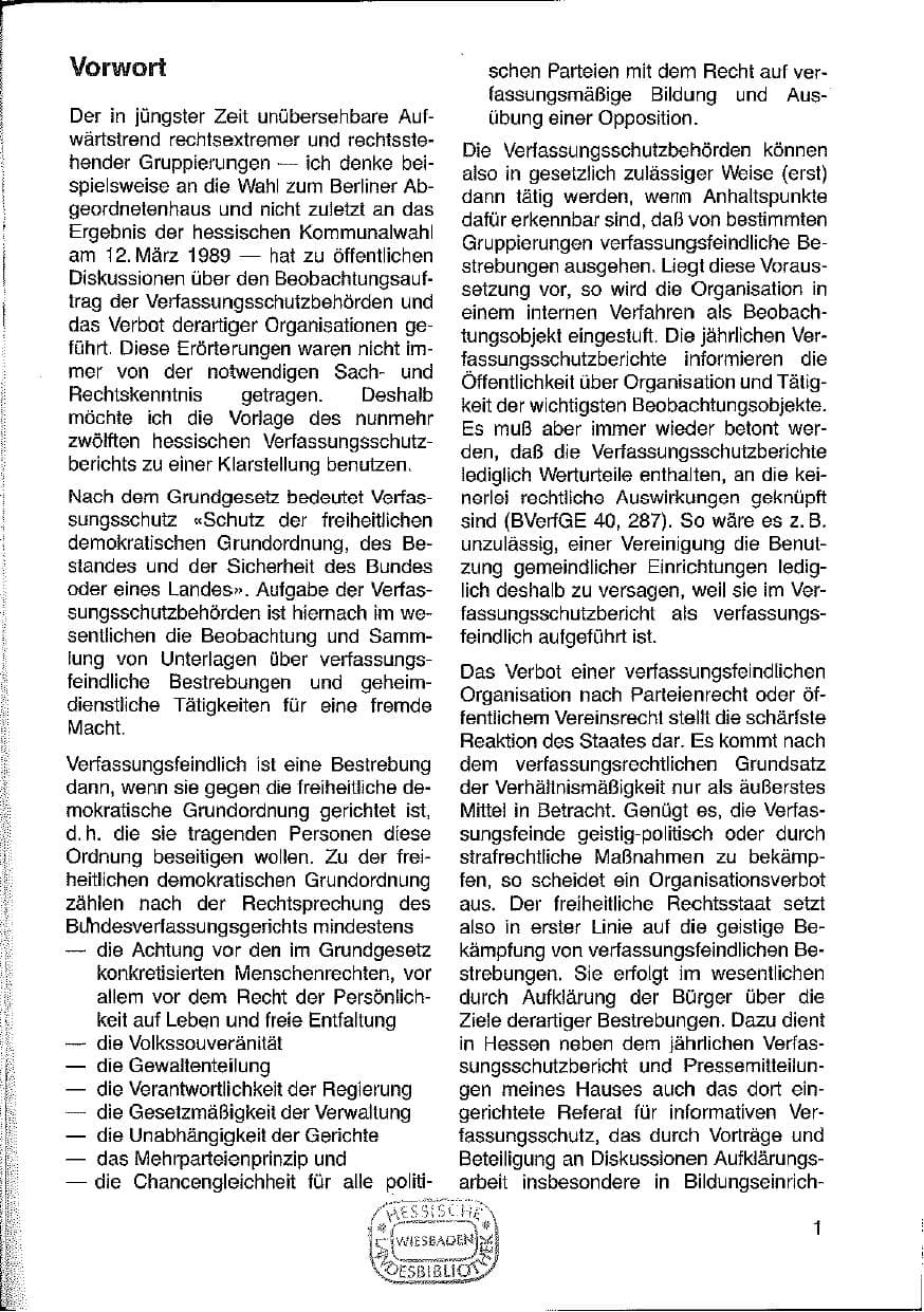 Seite 2 des Verfassungsschutzbericht 1988 Hessen