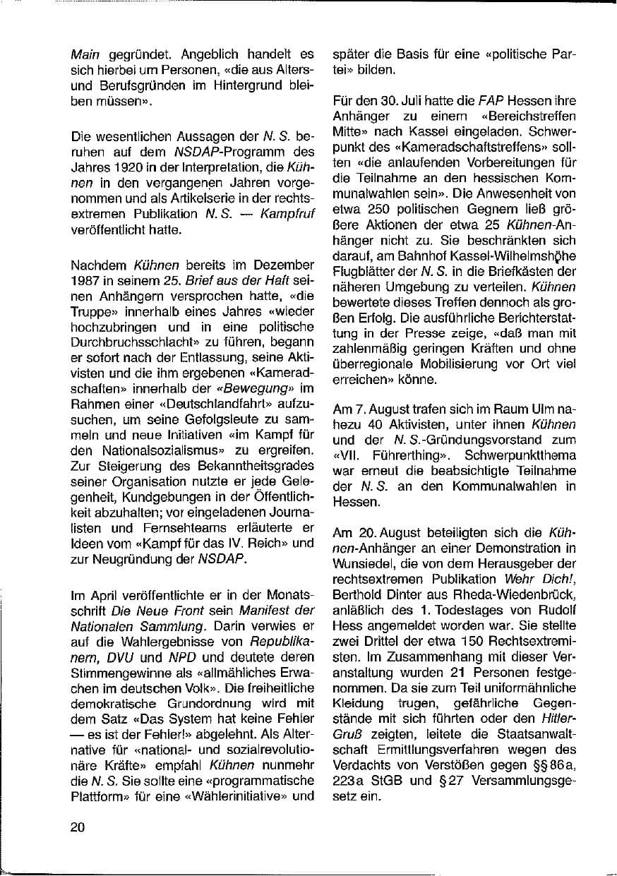 Seite 20 des Verfassungsschutzbericht 1988 Hessen