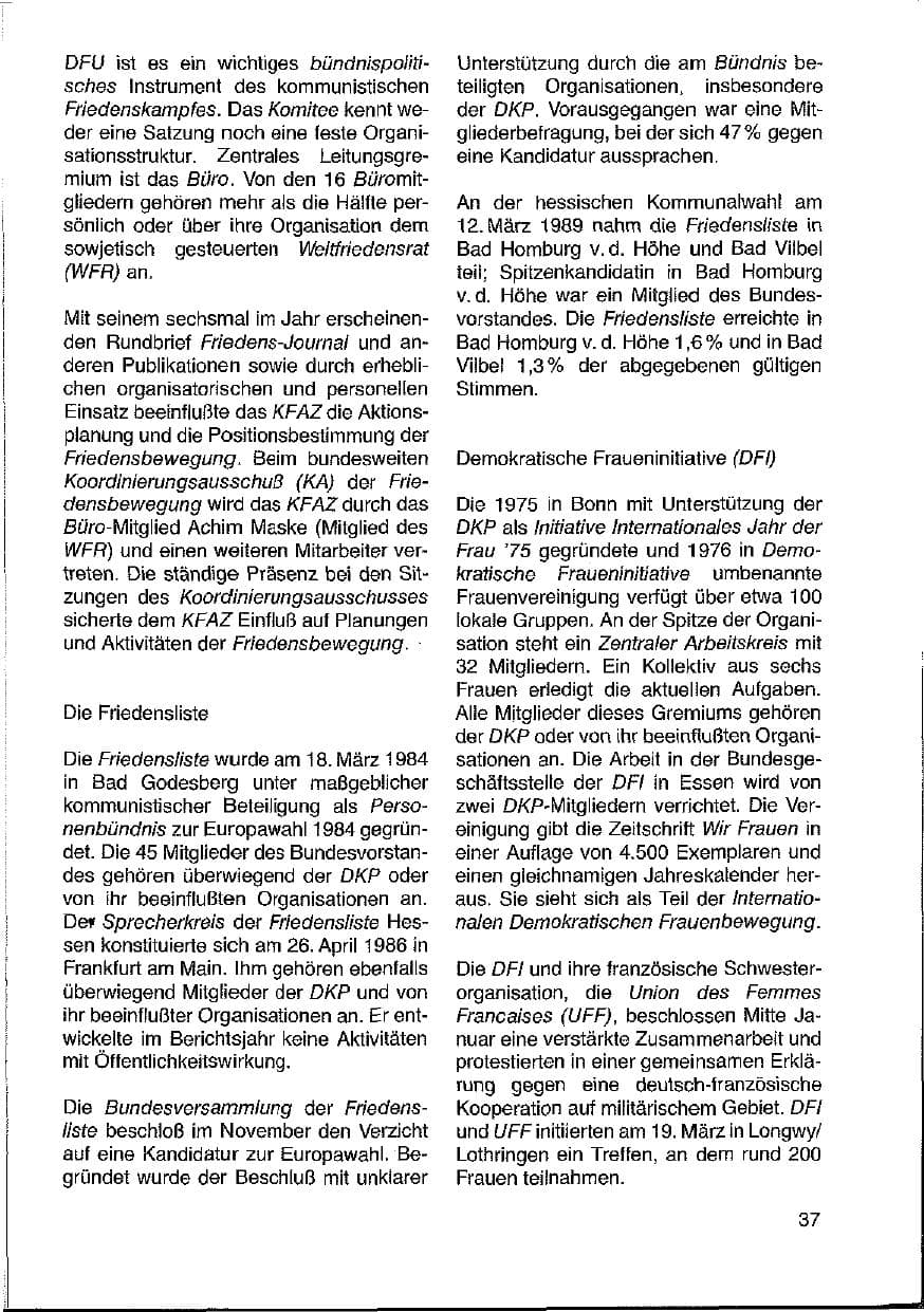 Seite 37 des Verfassungsschutzbericht 1988 Hessen