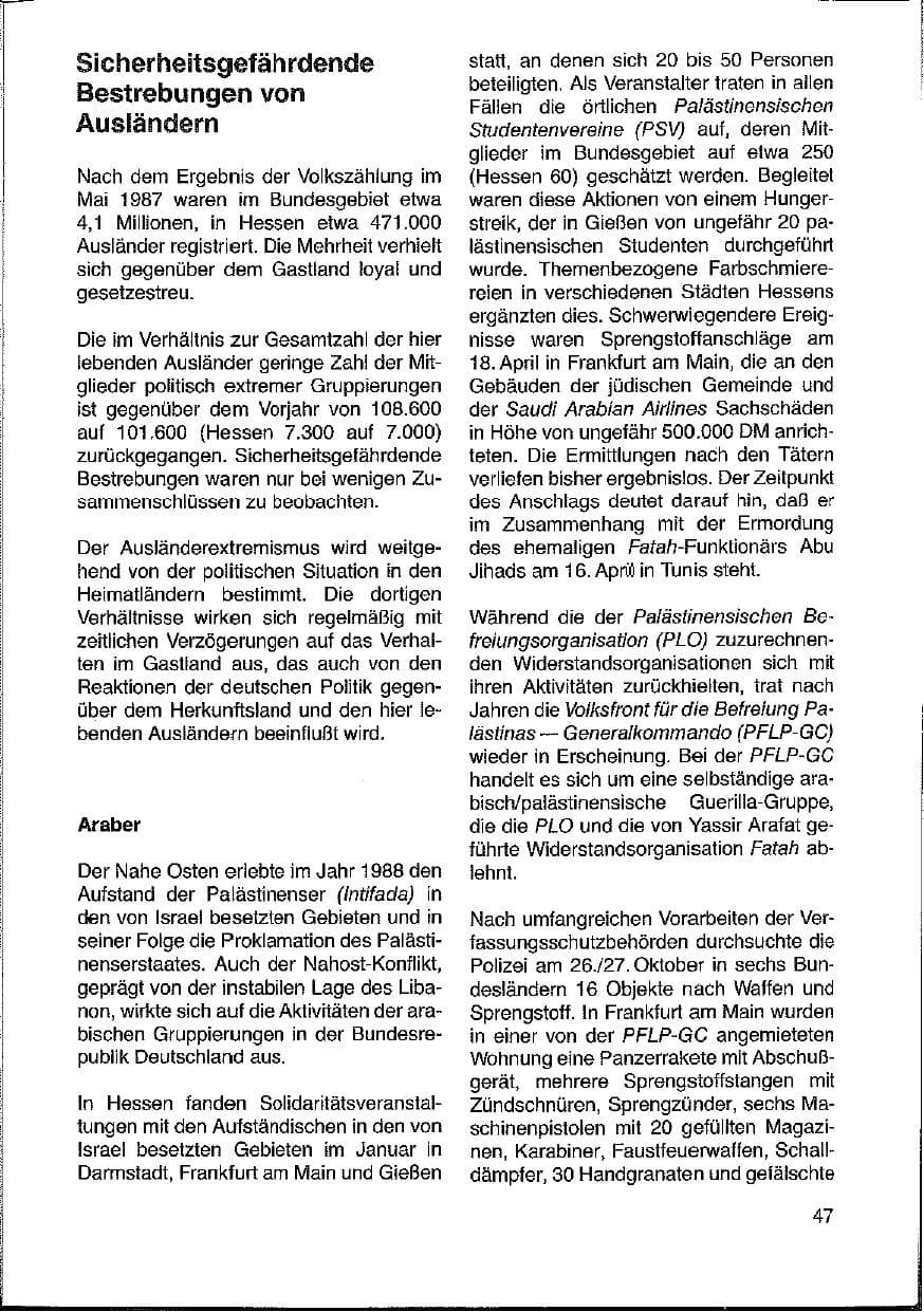 Seite 47 des Verfassungsschutzbericht 1988 Hessen