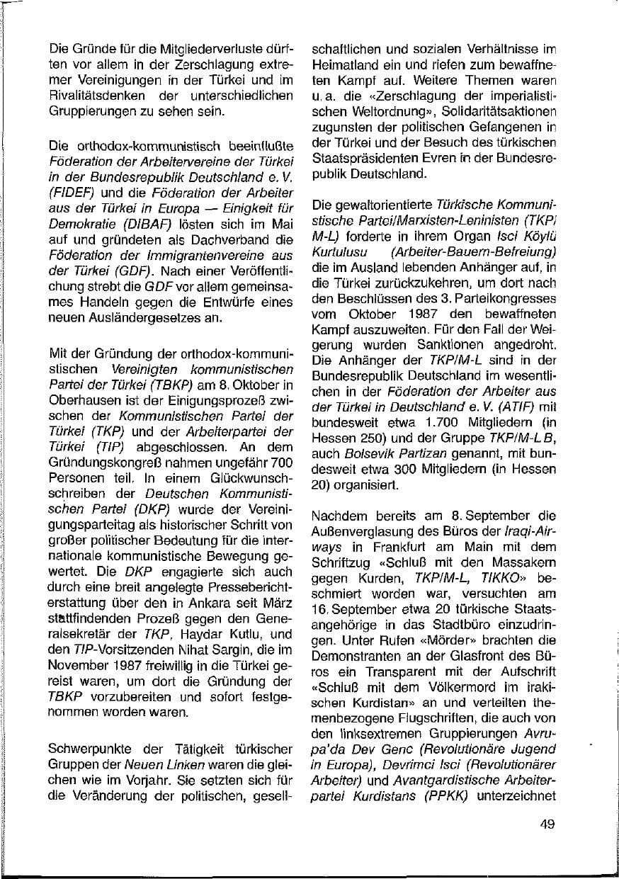 Seite 49 des Verfassungsschutzbericht 1988 Hessen