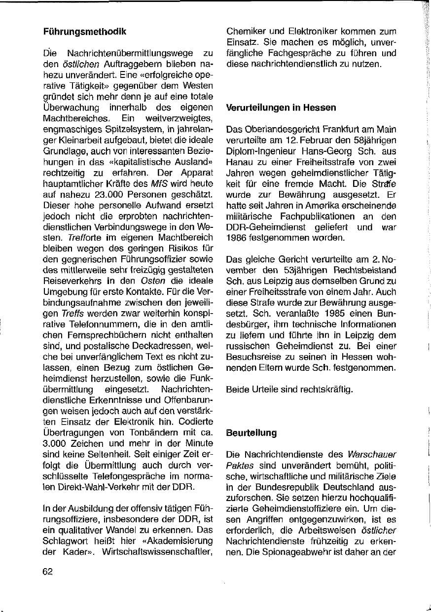 Seite 62 des Verfassungsschutzbericht 1988 Hessen