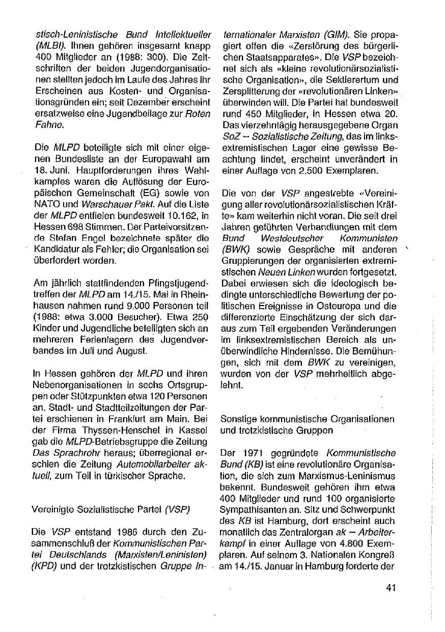 Seite 42 des Verfassungsschutzbericht 1989 Hessen