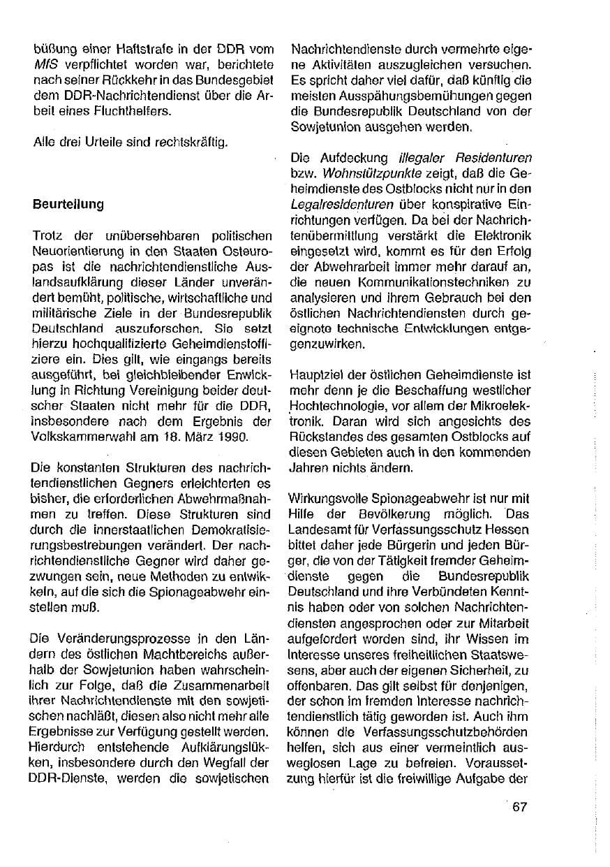 Seite 68 des Verfassungsschutzbericht 1989 Hessen