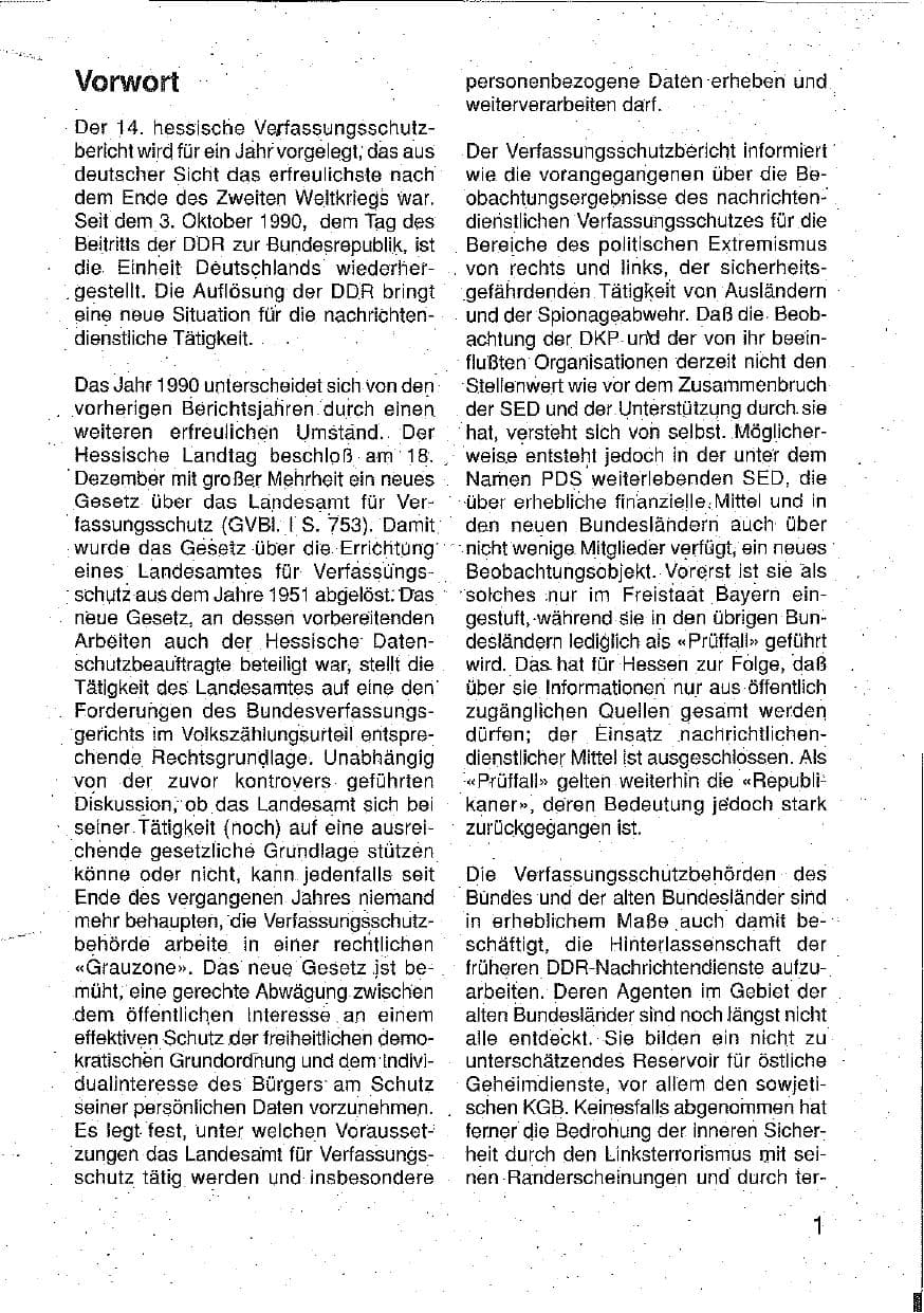Seite 2 des Verfassungsschutzbericht 1990 Hessen