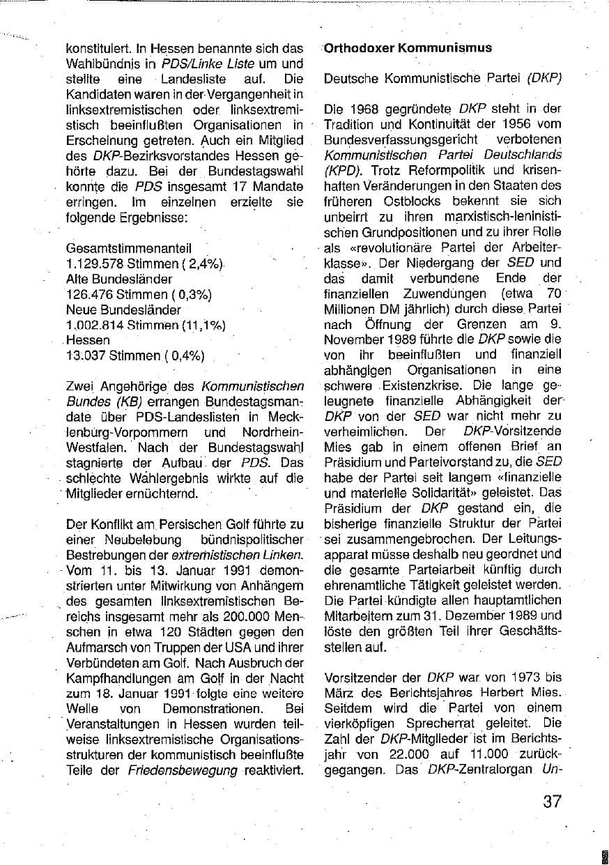 Seite 38 des Verfassungsschutzbericht 1990 Hessen