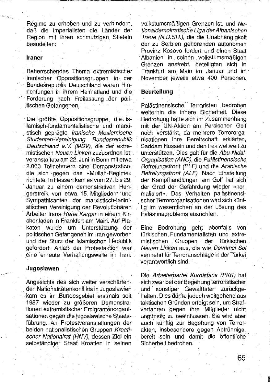 Seite 66 des Verfassungsschutzbericht 1990 Hessen
