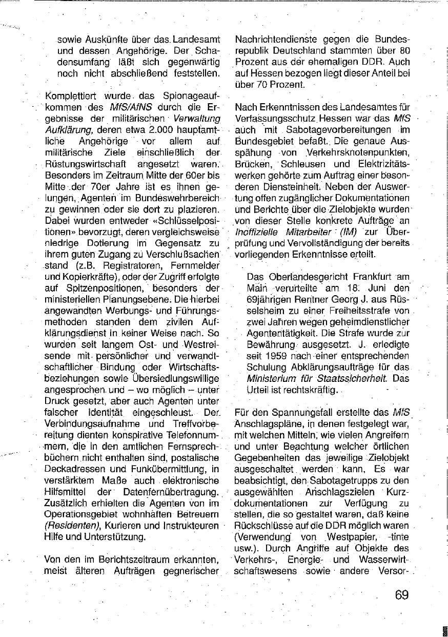 Seite 70 des Verfassungsschutzbericht 1990 Hessen
