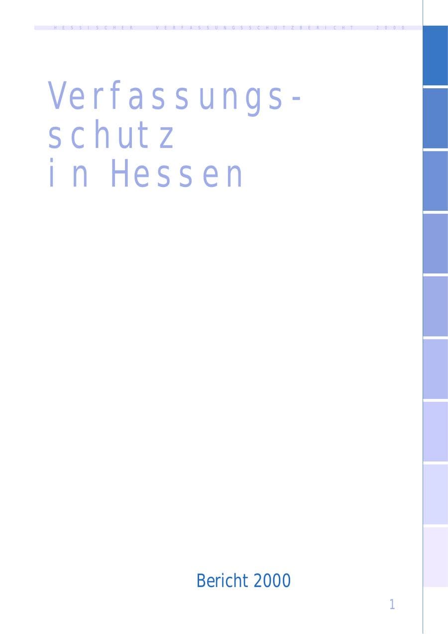 Seite 1 des Verfassungsschutzbericht 2000 Hessen