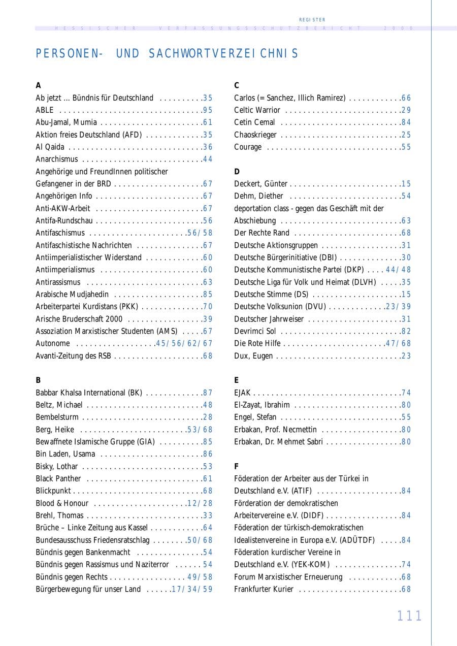 Seite 111 des Verfassungsschutzbericht 2000 Hessen