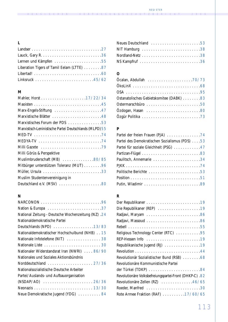 Seite 113 des Verfassungsschutzbericht 2000 Hessen
