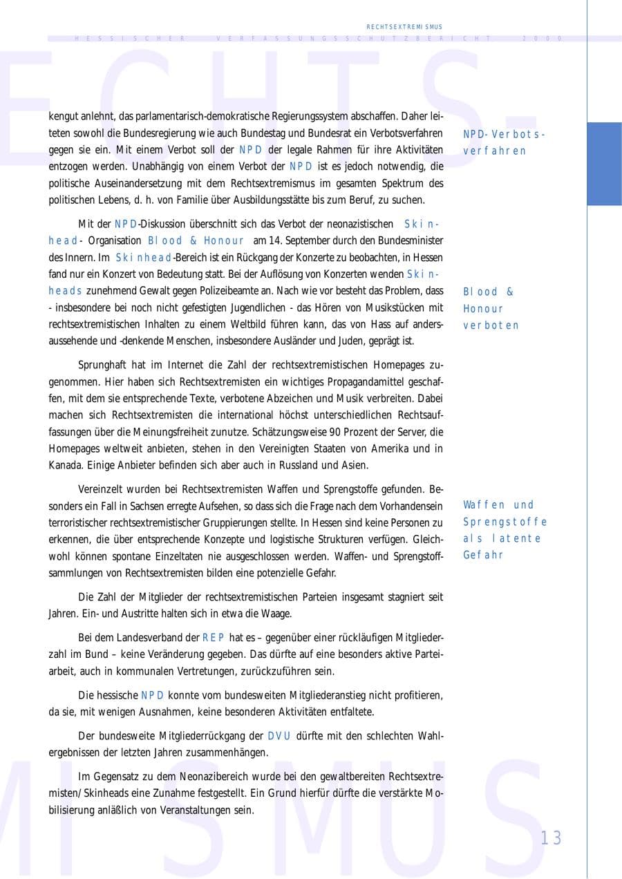 Seite 13 des Verfassungsschutzbericht 2000 Hessen