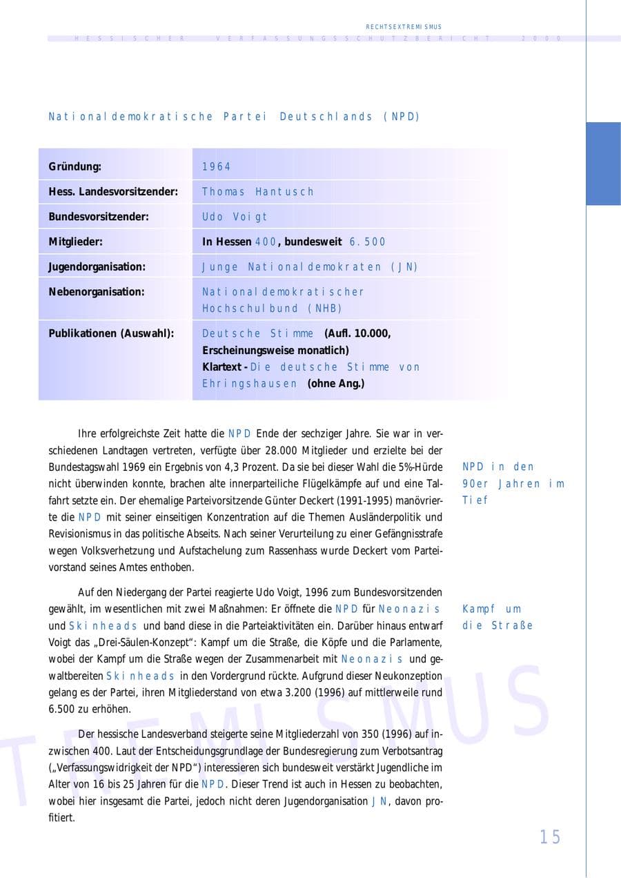Seite 15 des Verfassungsschutzbericht 2000 Hessen
