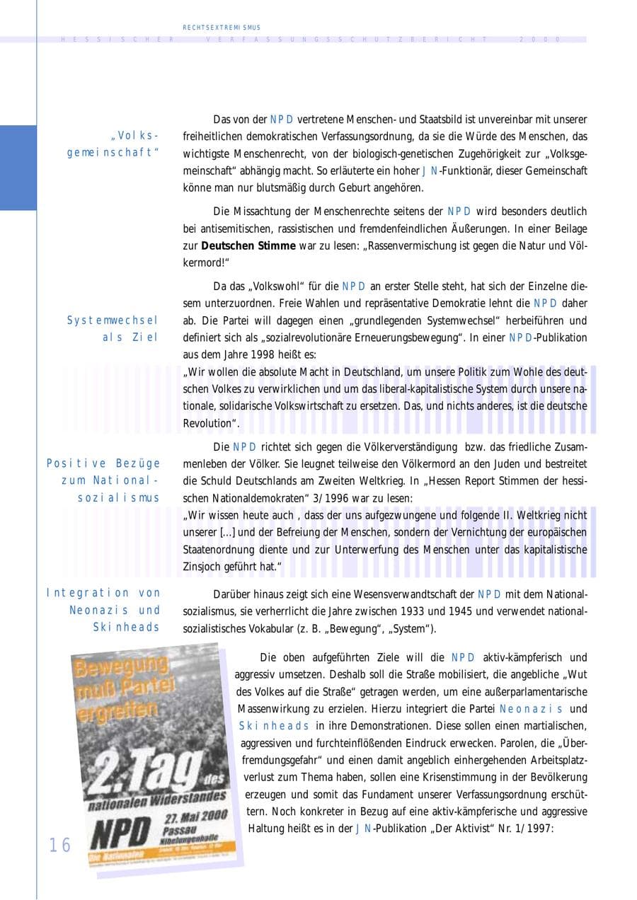 Seite 16 des Verfassungsschutzbericht 2000 Hessen