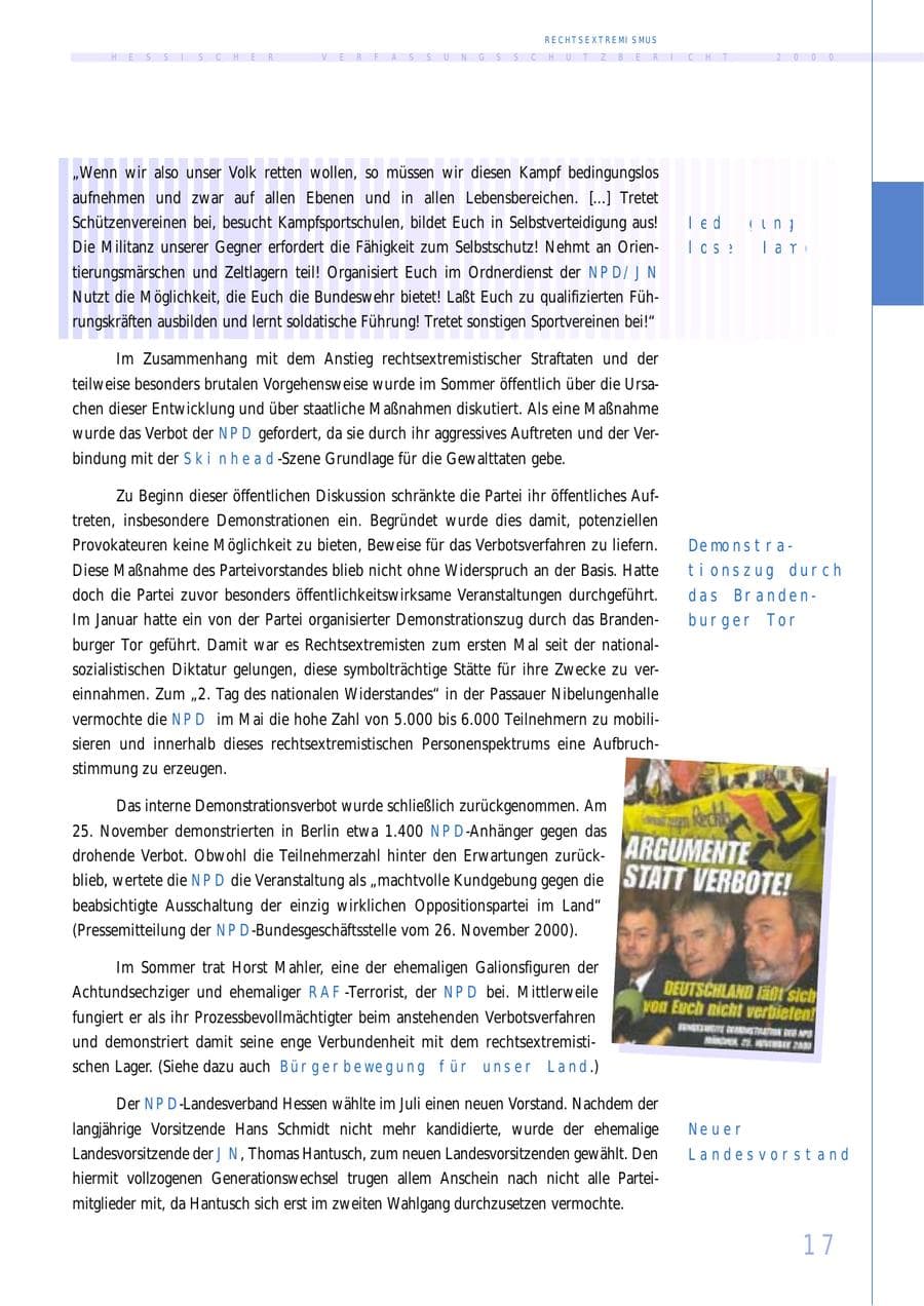 Seite 17 des Verfassungsschutzbericht 2000 Hessen