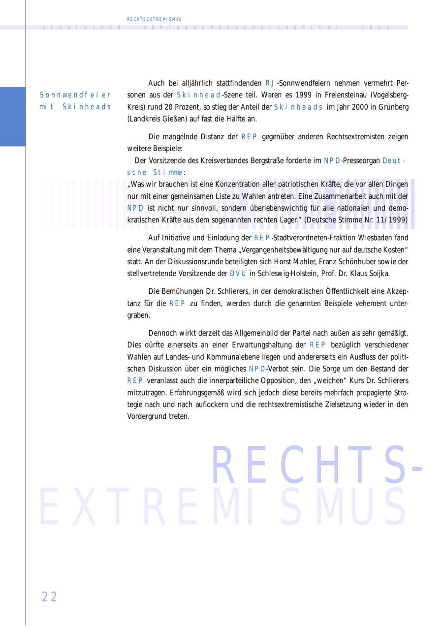 Seite 22 des Verfassungsschutzbericht 2000 Hessen