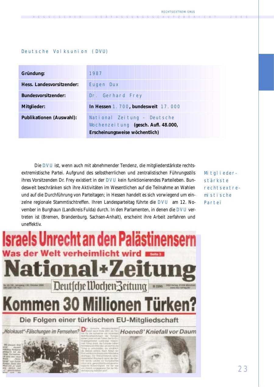 Seite 23 des Verfassungsschutzbericht 2000 Hessen