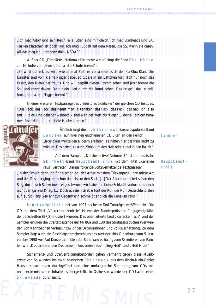 Seite 27 des Verfassungsschutzbericht 2000 Hessen
