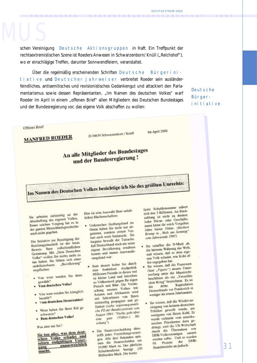 Seite 31 des Verfassungsschutzbericht 2000 Hessen