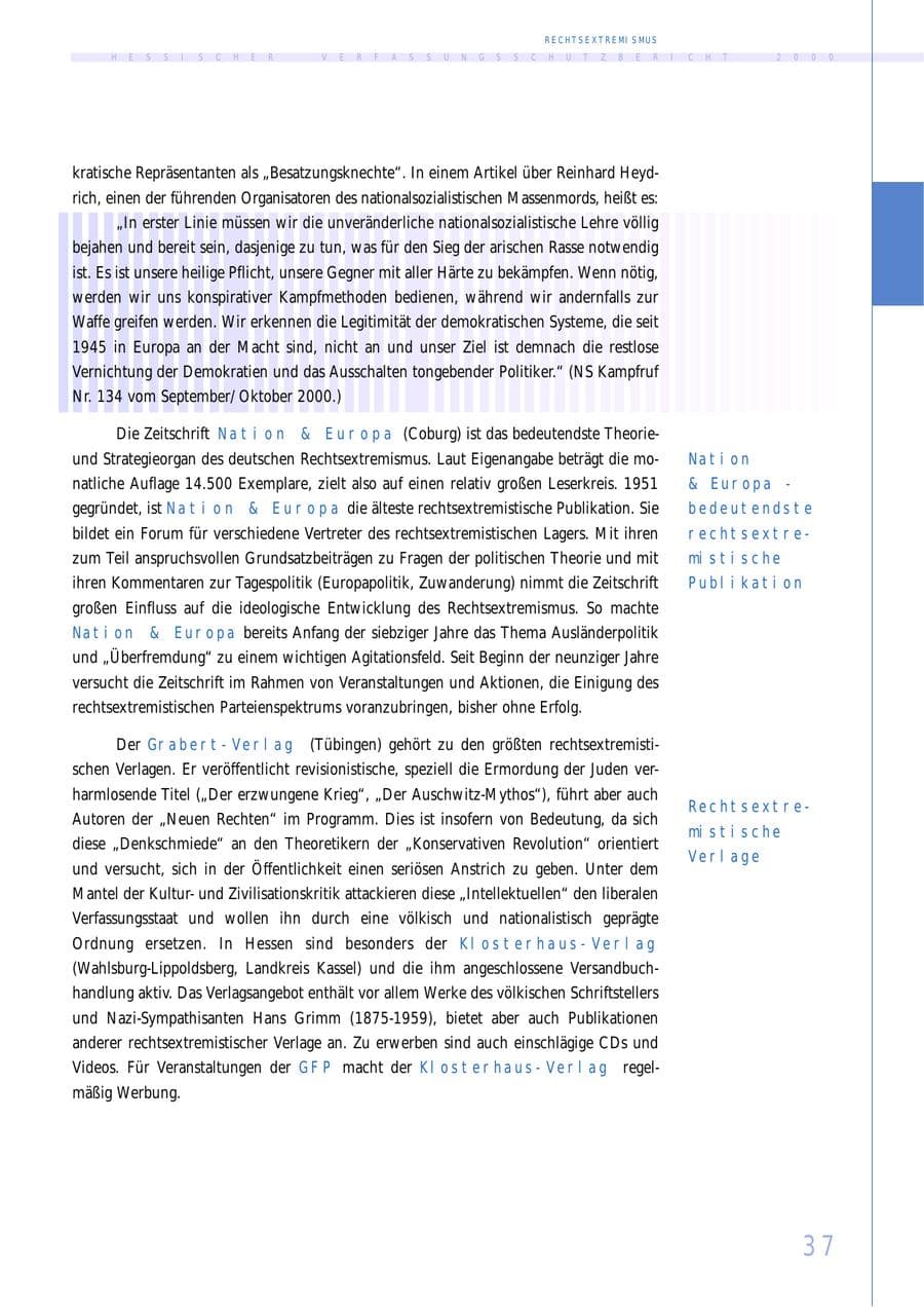Seite 37 des Verfassungsschutzbericht 2000 Hessen