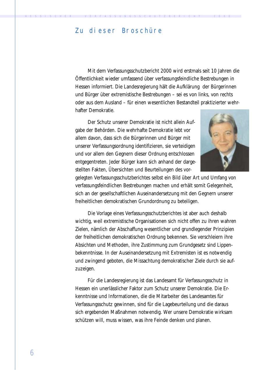Seite 6 des Verfassungsschutzbericht 2000 Hessen